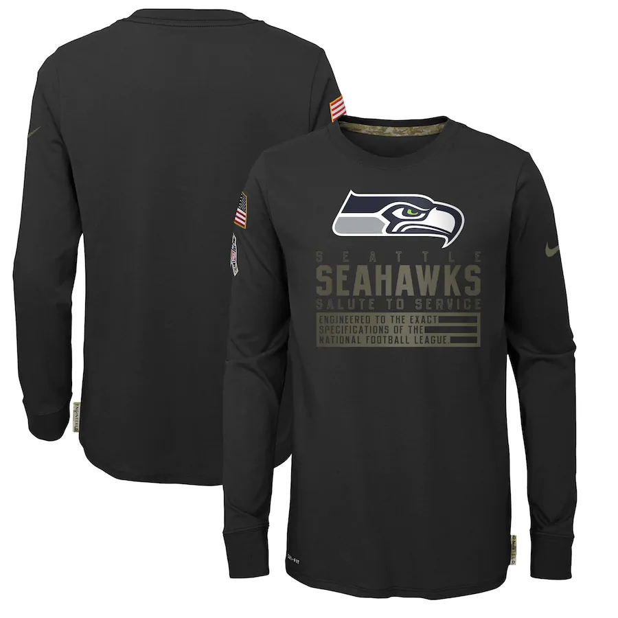 Nike Seattle Seahawks Youth Black Salute to Service Long Sleeve TShirt